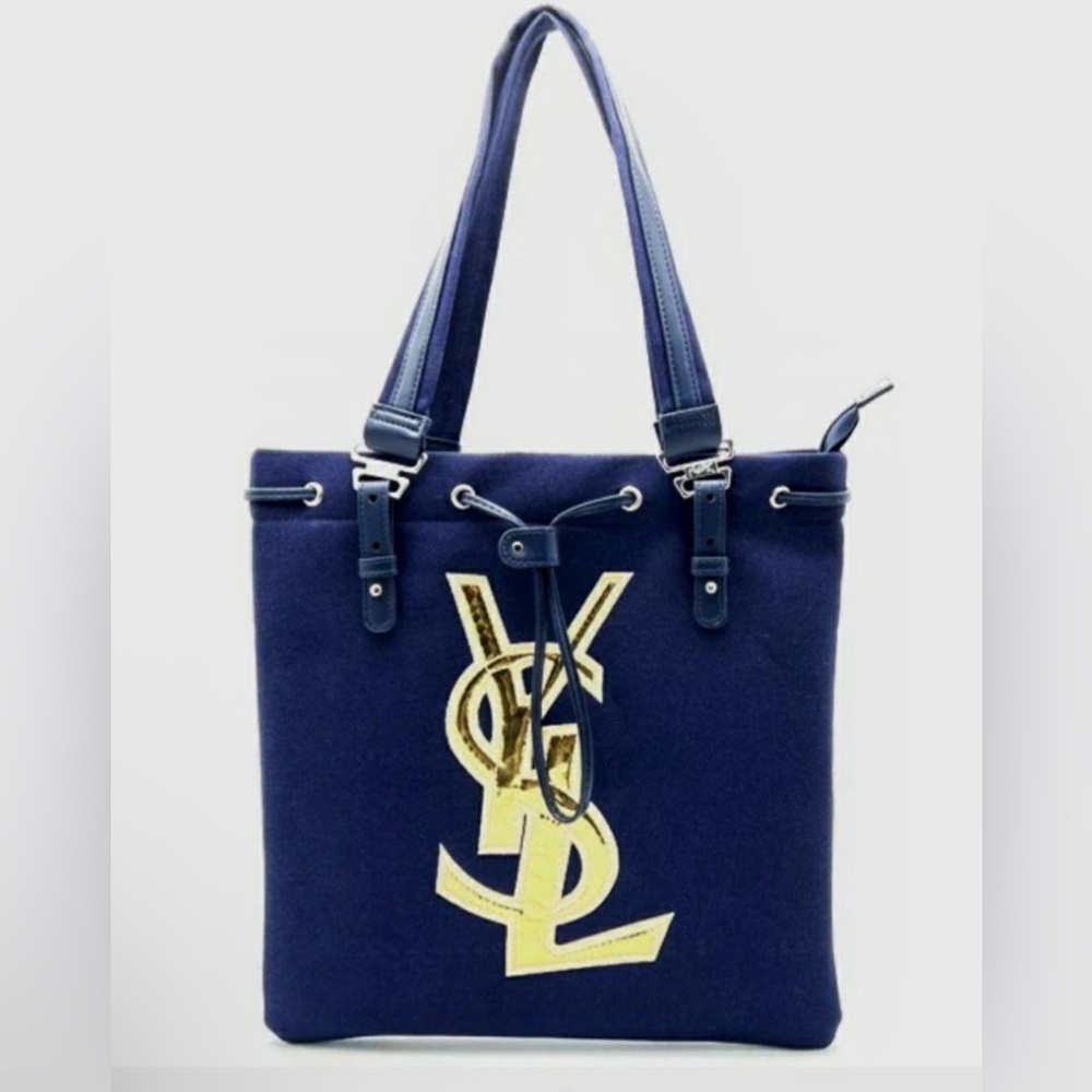 Yves Saint Laurent (YSL) Navy Blue and Gold Canvas  Tote Bag  NWT GWP